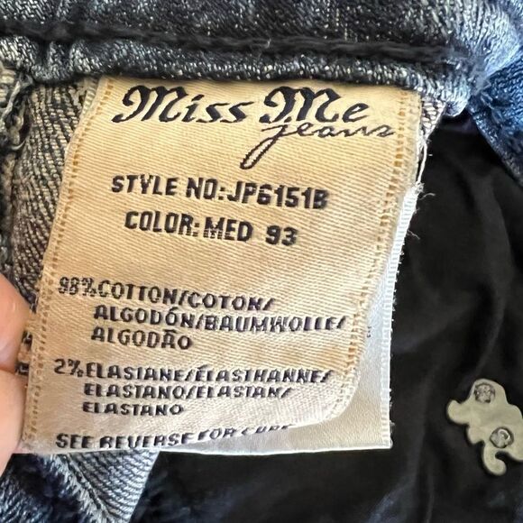 Miss Me JP6151B Boot Cut Low Rise Jeans Crystal Studded Flap Pockets medium wash - Picture 6 of 15
